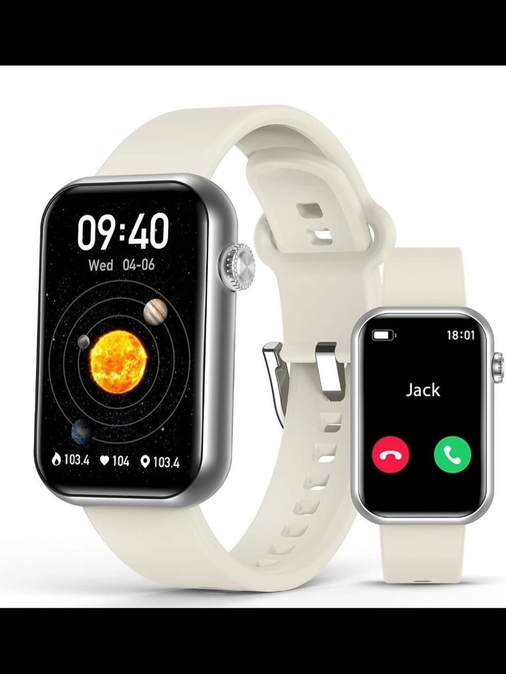 Premium White Cream Smartwatch with Touchscreen and Fitness Tracking Calls